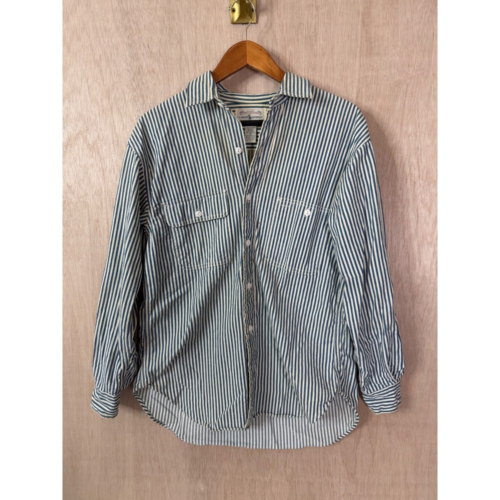 Vintage Ralph Lauren Authentic Dungarees Striped Shirt Blue White Cotton USA 8